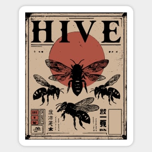 Bee Hive Invasion Retro Japanese Insect Poster Sticker